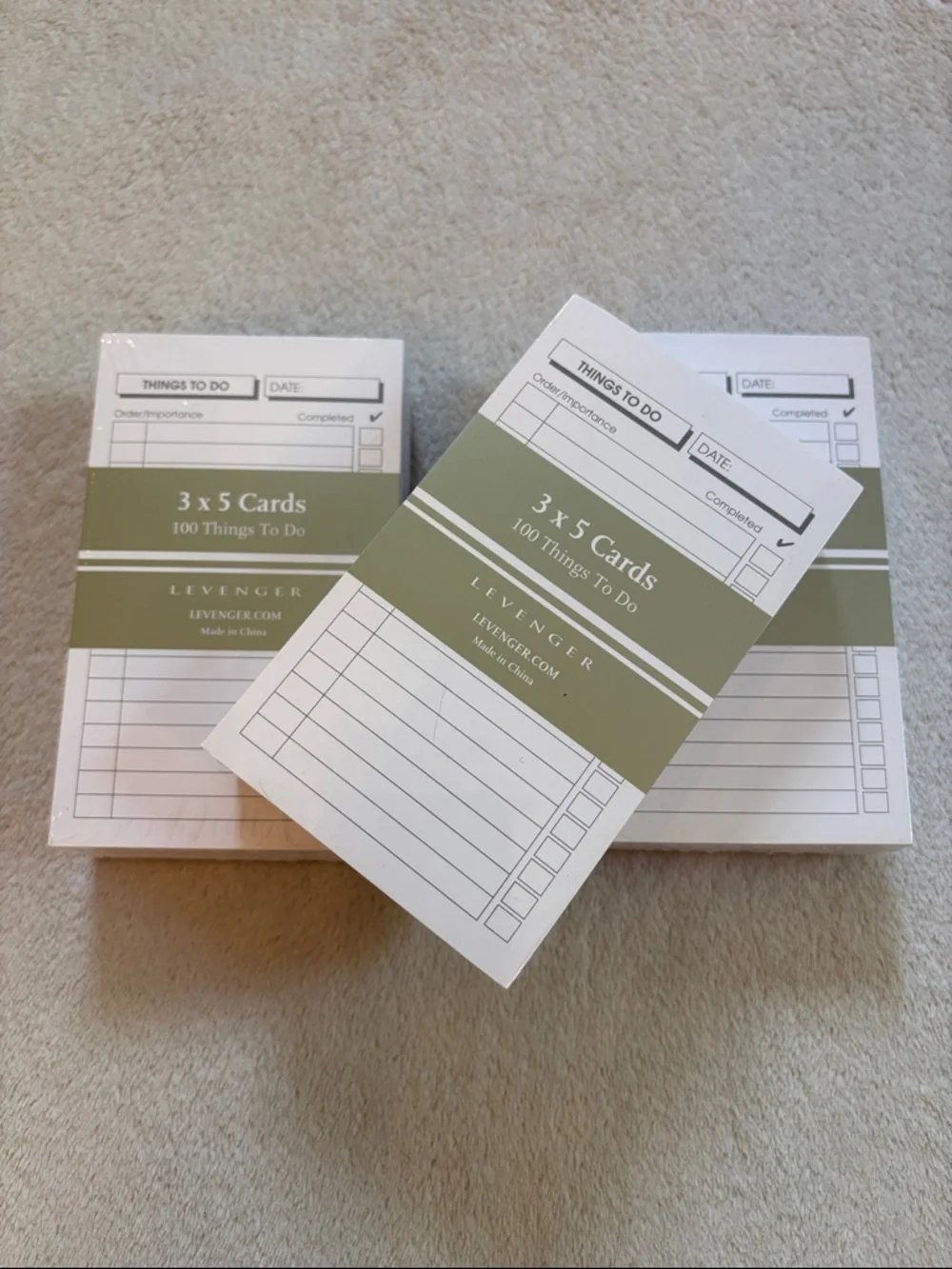 Levenger 3 x 5 To-Do Cards - 3 Sets of 100 (300 total)